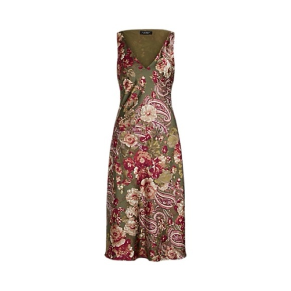 LAUREN Ralph Lauren Floral Satin Charmeuse Sleeveless Dress - Picture 3 of 16